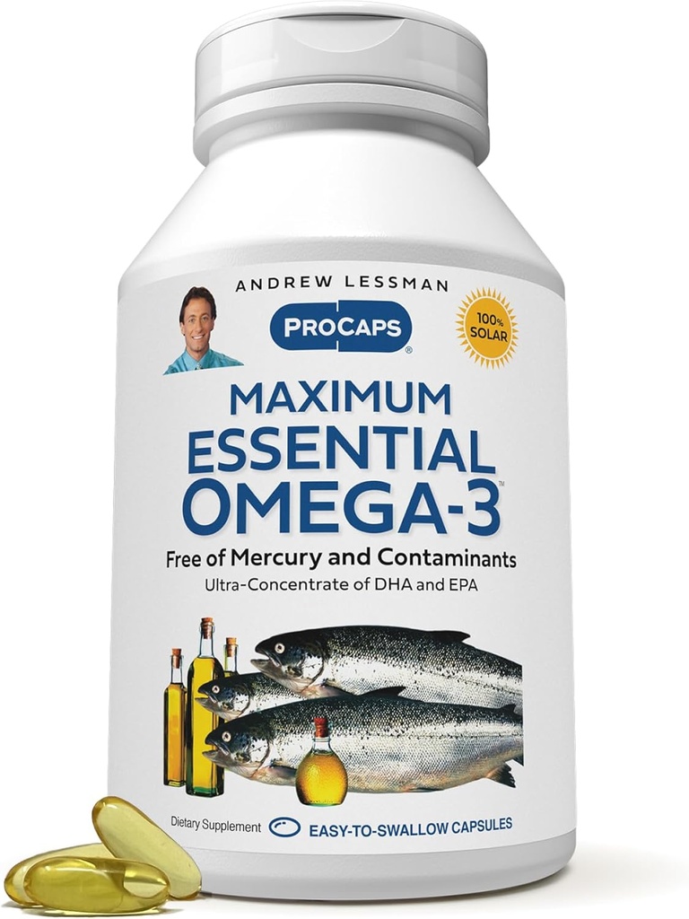 ANDREW LESSMAN Maksimalus Eterinis Omega-3 Nearomatizuotas, 360 Softgels - Ultra- Pure Omega-3 Žuvų taukai 1200 mg- High DHA, No Mercury Addition -Small, Lengvai nuryjamos žuvų taukų kapsulės