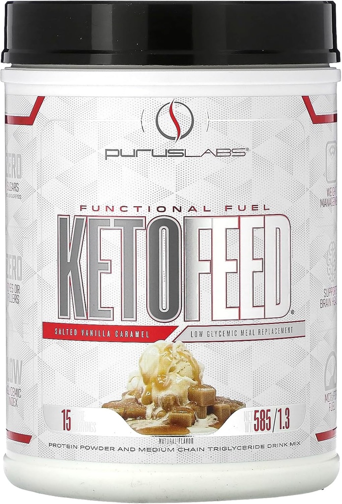 Purus Labs KetoFeed Protein | Keto Low Glycemic Protein Meal Replacement | Low Carb, 0 Sugars | Added MCTs | 20g Whey Protein (Salted Vanilla Caramel)