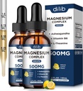 (2 pakuotė) Magnio glicinatas, citratas, malatas Skystas Drops- Triple magnio kompleksas priedas 500mg su Ashwagandha, L-Theanine, Vitaminas B6- support Calm, Stress Relief, Miego, Muscle- Lemon Sfeor