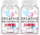 3000 MG kreatino monohidratas moterims ir vyrams, kreatino milteliai su BCAA & hidrolizuotas Collagen kreatinas Chews tabletės performance & recovery, stiprumas, drakono vaisių skonio, 180 tablečių