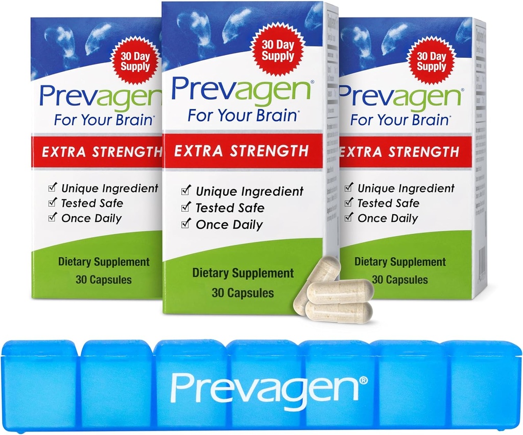 Prevagen Extra Stiprumas - 90 kapsulės (3 mėnesių tiekimo) ® 124; Formuluota jūsų smegenų 124; 20 mg Apoaequorin Plus vitamino D3 su 7 dienų piliulės Minder