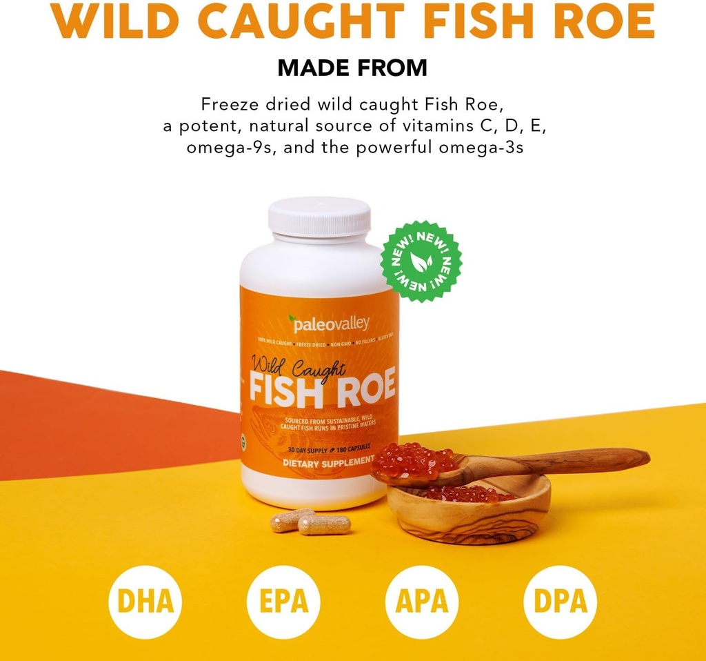 Paleovalley Wild Caught Fish Roe - DHA / EPA, Visas spektras Omega -3 riebalų rūgštys - Uždegimas, Vizija, Mood, Imunitetas Boost - 28 Servings