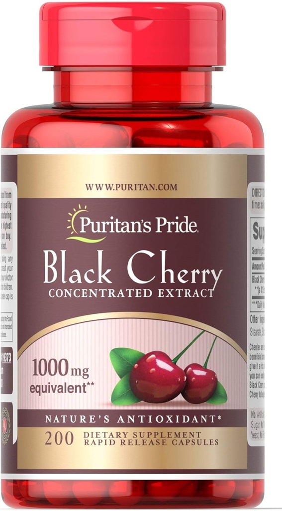 Puritans Pride Black Cherry 1000 mg Kapsulės, 200 Skaičius