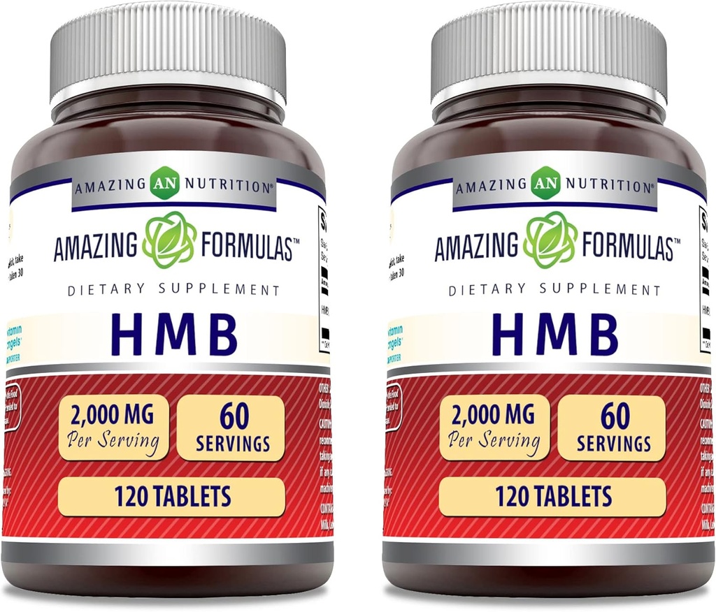Nuostabios formulės HMB 2000mg vienam serving 120 tablečių Priedas (124; Non-GMO) 124; Gluten Free 124; Pagaminta JAV (2 rinkinys)