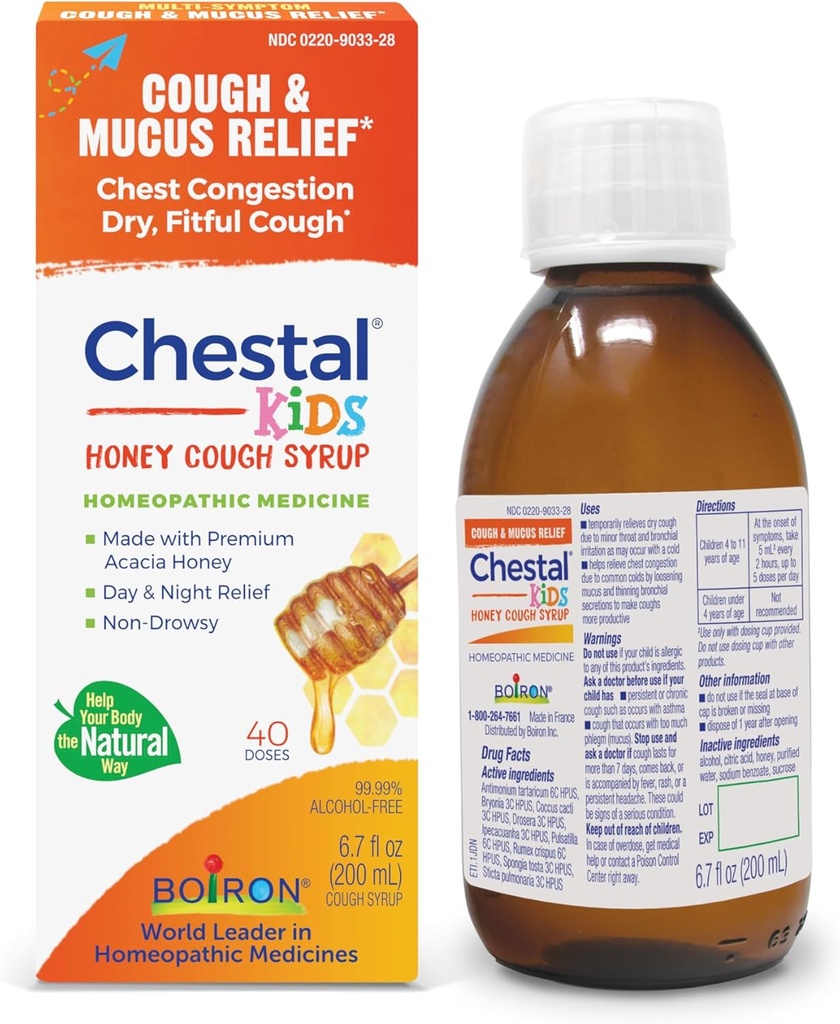Boiron Chestal Honey Child Cough Sirupas Nosies ir krūtinės Spūstis, Runny nosis, ir Sore Gergat Relief - 6.7 Fl oz
