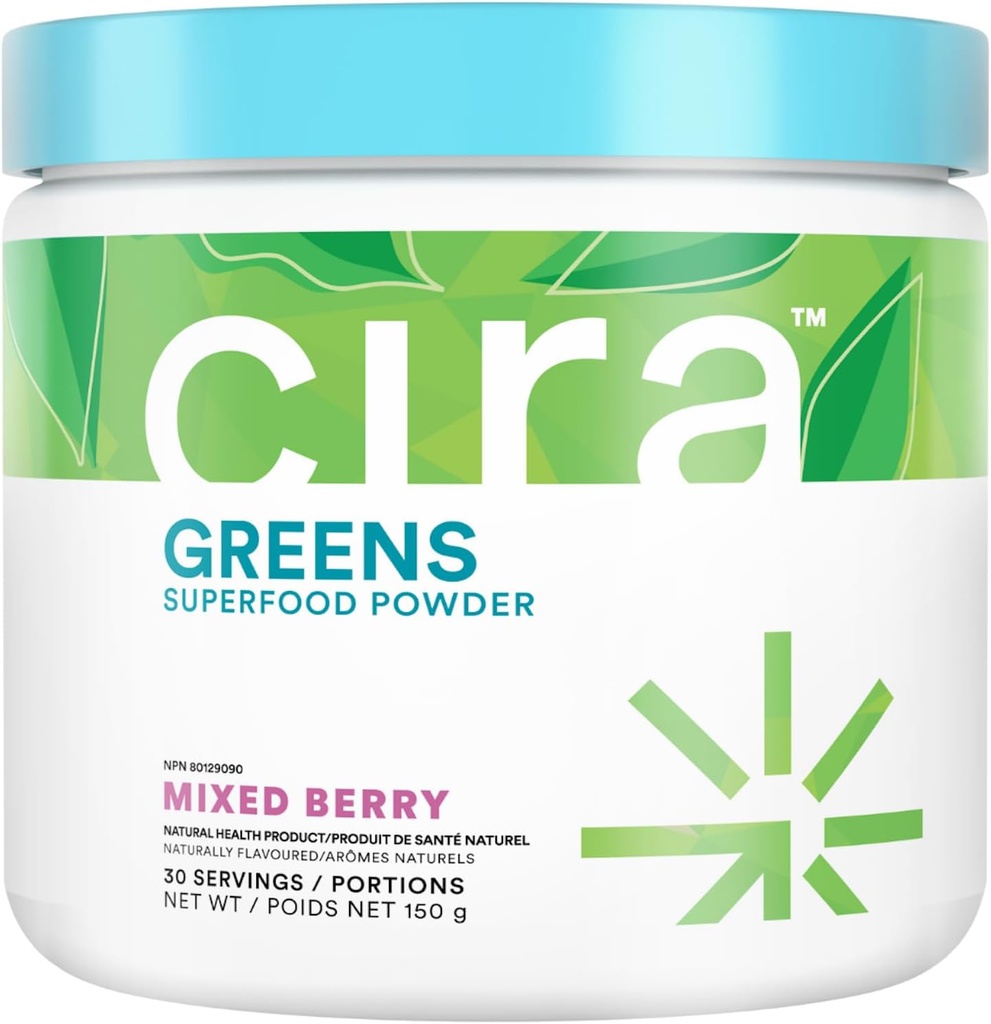 Cira Daily Žalieji - Natūraliai švedinta, Ekologiškas Spirulina Superfood milteliai su Premium, Antioksidantas- Turtingas ingredientų Debloating, Digestion, & Energija - Mišrus Berry, 30 Paslaugos