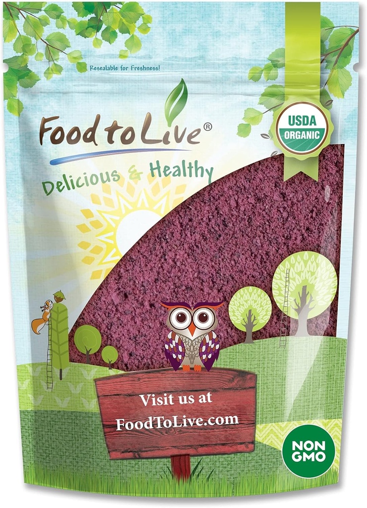 Food to Live Organic Black Elderberry Juice Powder, 1 Pound Non-GMO, Made from Raw Dried Berries, Unsulfured, Vegan, Bulk, Great for Baking, Smoothies, Yogurts, No Sulphites, Contains Maltodextrin