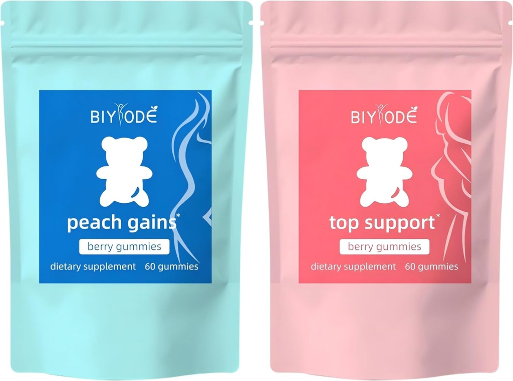 BIYODE Berry Gummies Combo Pack - Bum & Krūtinės palaikymo Gummies moterims, Workout Aid - Moterų paramos papildas - Berry Flavored - Eteriniai augalai - Multivitaminai Dietinis Fitness, 120 Gummies