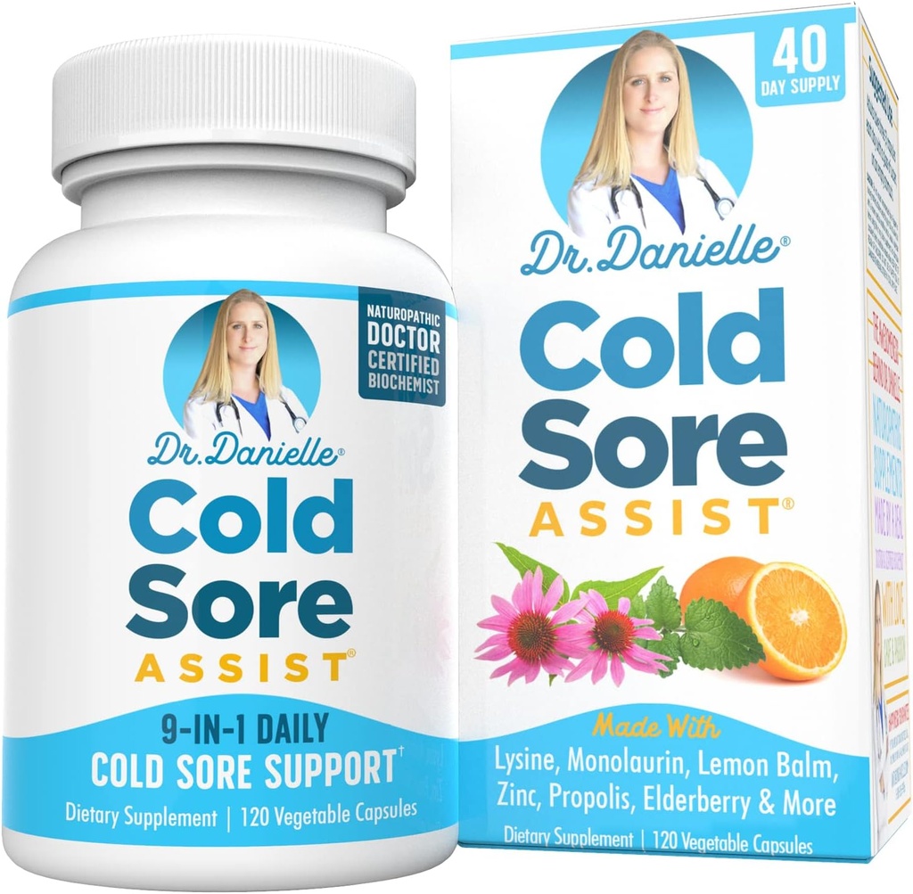 Geriausia šalta Sore priedas su Lysine ir Lemon Balm - Dr. Danielle Cold Sore Assist - 120 Capsules