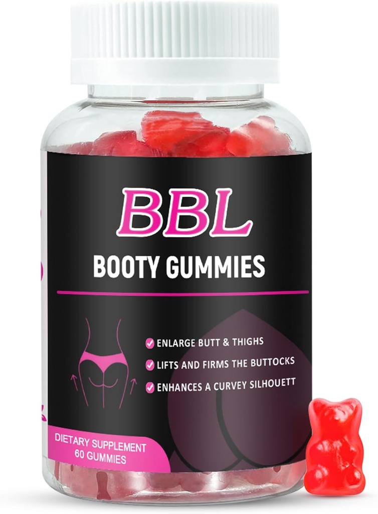 BBL Gummies for Women Butt Growth, 60 Count, Bear Shape Booty Gummies for Enhance Curvy Body, Butt Boost Vitaminas Gummies for Bigger Butt Fast, Vegan Weight Gainer Gummies