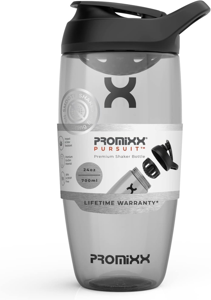 Promixx Pursuit Ball Shaker Butelis (24 oz) - Silent No- Ball Mixer, Leak- įrodymas Lid, BPA / BPS & Phthalate- Free ECOZEN - Easy- Clean Shaker Cup baltymų Shakes, Pre & Posta- Workout Smoothes