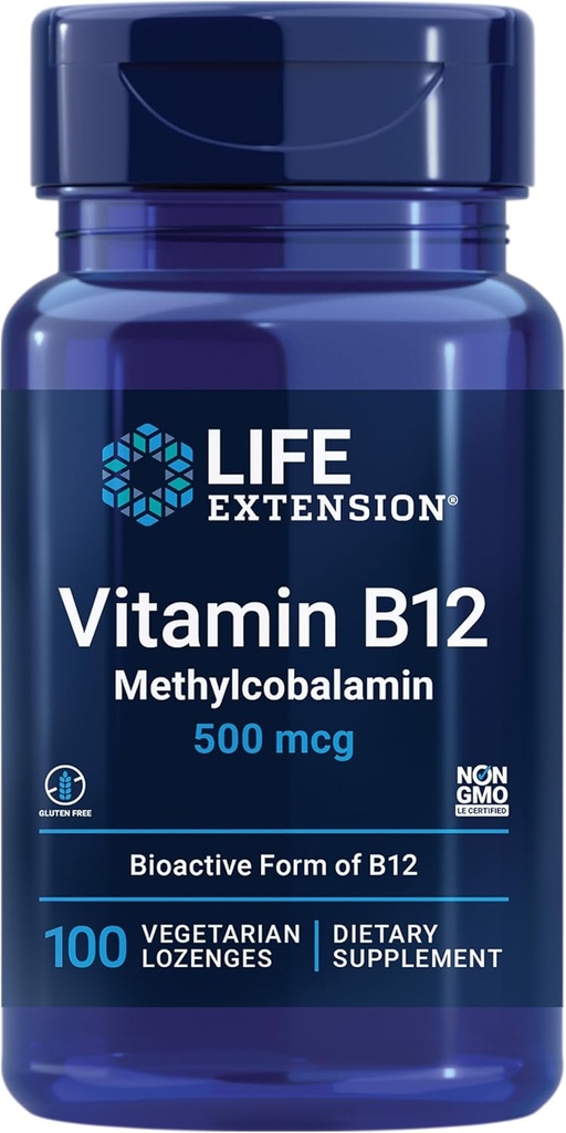 Life Extension Vitamin B12 Methylcobalamin 500mcg - Vitamin B12 Supplement for General Energy and Brain Health - Sugar Free Vegetarian Lozenges Dissolve in Your Mouth - Once Daily - 100 Count