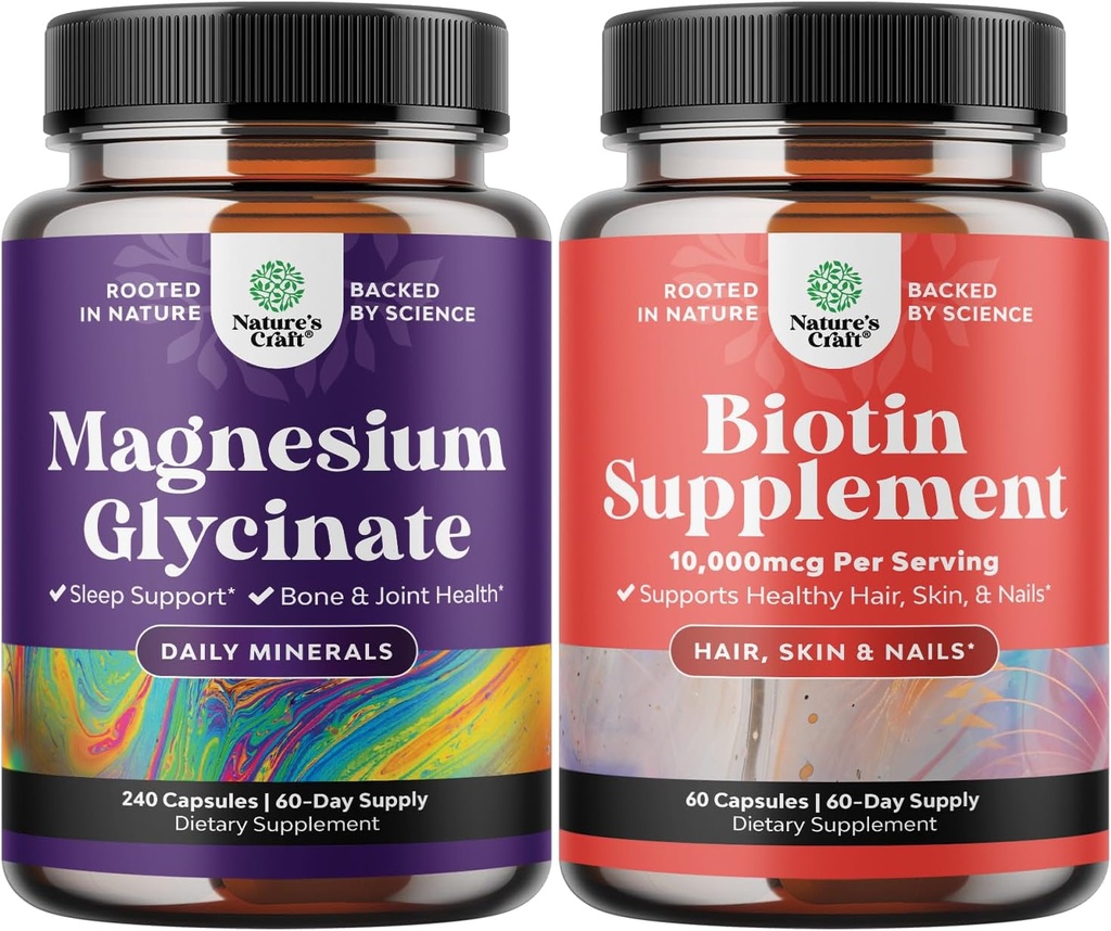 Pure magnio glicinato 240ct ir Pure biotino piliulės vyrams - sustabdyti plaukų slinkimas plonėjimas Natūralus papildas