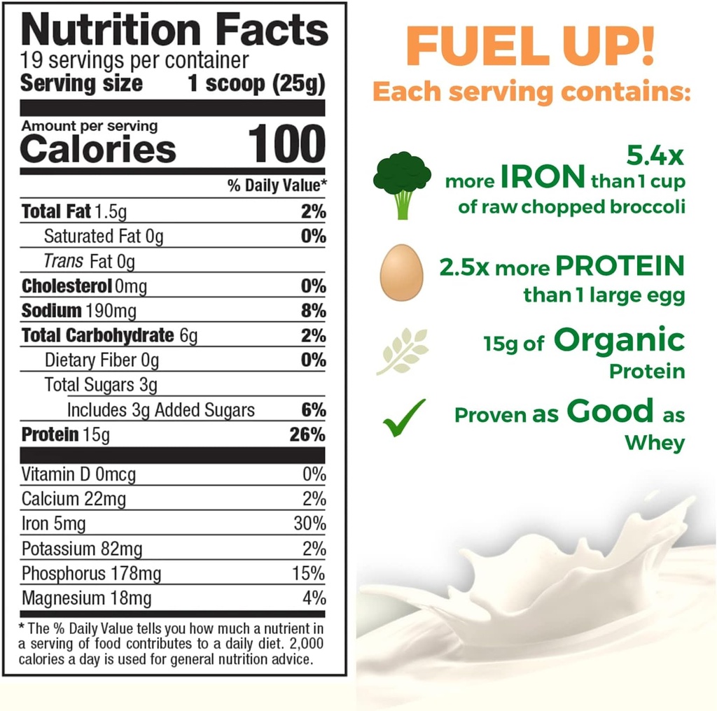 Growing Naturals Organic Rice Protein Powder - 15g Plant Protein, 2.8G BCAA - Low-Carb, Low-Sugar, Non-GMO - Vanilla Blast, 16.4 Ounce (Pack of 1)