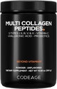 Codeage Multi Collagen Peptides Powder + Probiotics Black Edition, Vitamin C, Hyaluronic Acid Powder Supplement, Grass-Fed, Hydrolyzed, Zero Carbs, Type I, II, III, V & X, Unflavored, 10.58oz