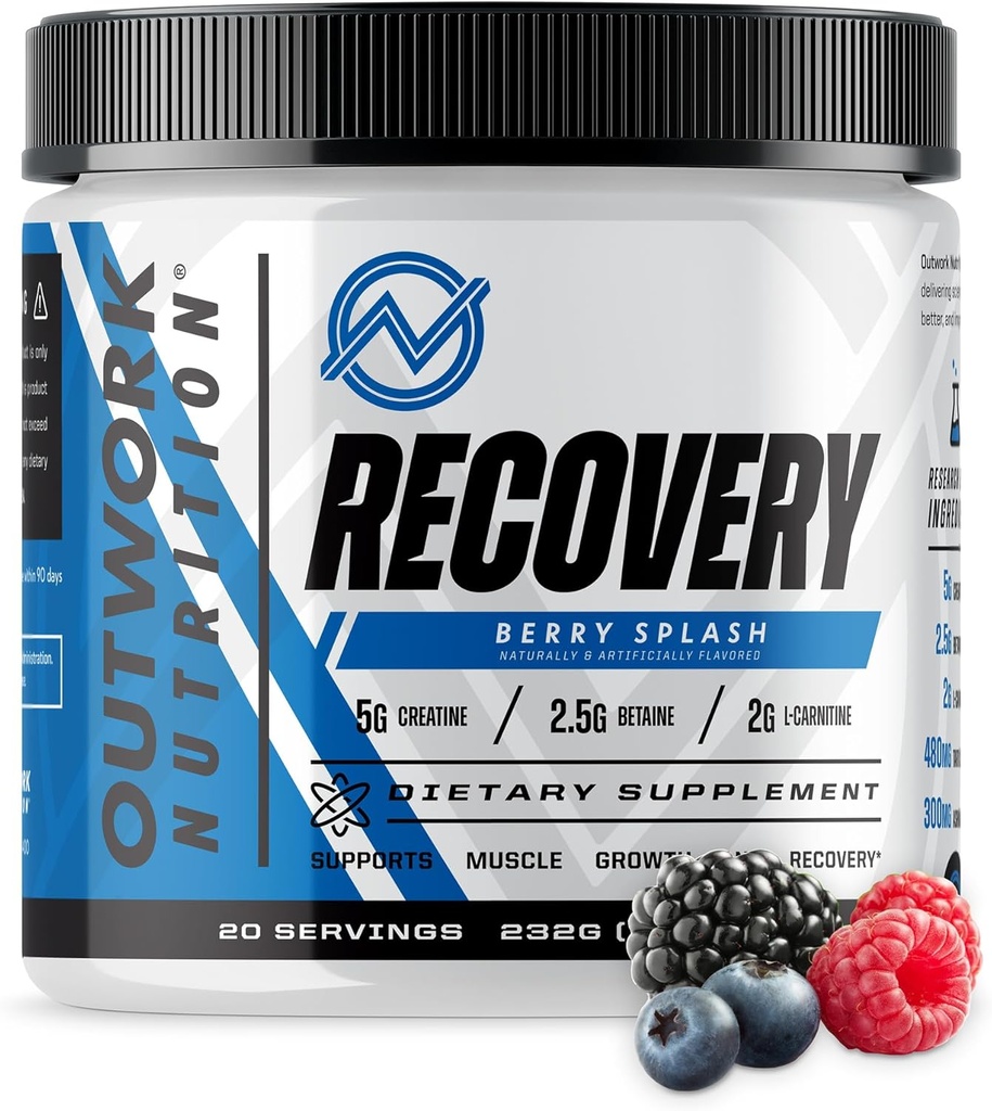 Outwork Nutrition Post Working Recovery Mills - Creatine Monohydrom, KSM- 66 Ashwagandha & Tart Cherry - Speeds Recovers, Eases Soreness - Creatine Powards for Men & Women, Berry Splash, 240 Gr