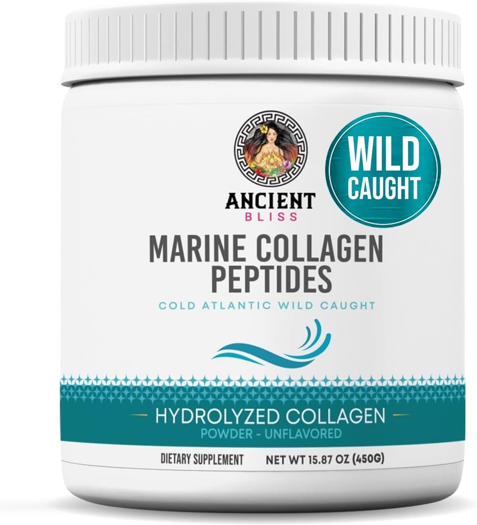 Senosios lizdinės plokštelės Wild- Caught Marine Fish Collagen Peptides milteliai, Kvapiųjų medžiagų neturintis kolageno baltymų priedas su 1 tipo, Non- GMO, Be gluteno, Amino rūgščių papildas odai, plaukams ir nagams, 15.87 Oz