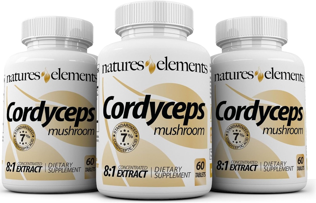 Cordyceps Mushroom - 8: 1 Ištrauka - 1000mg per Servant - 3 Pack - Palaiko imuninę, kvėpavimo ir inkstų sveikatą - 180 tablečių - Ne GMO, Gluten- Free
