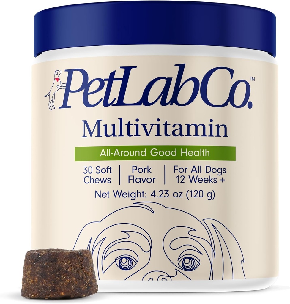PetLab Co. 22 in 1 Šunys Multivitaminas - Parama šuns imuninis atsakas, oda, kupros, sąnariai ir bendra sveikata - Vitaminai A, E, D, B12, mineralai, Antioksidantai - Chewable Pork Sheavor - Pakuotė gegužės Vary