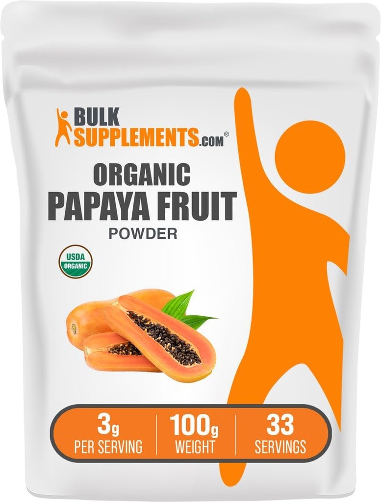 BulkSupples.com Organic Papaya vaisių milteliai - Aromatizuoti milteliai iš Carica Papaya vaisių - Gluten Free, 3g per Serving, 100g (3.5 oz) (Pakuotėje yra 1)