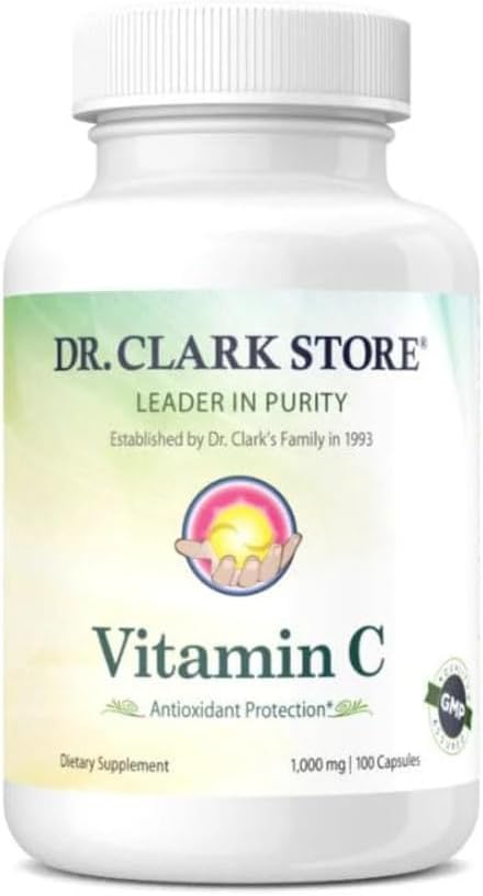 Dr. Clark Vitaminas C papildas 1000mg - Gluten Free, Imunitetas Parama, Stiprus antioksidantas, Palaiko smegenų funkcija, Skatina audinių formavimas ir remontas, 100 Želatina kapsulės