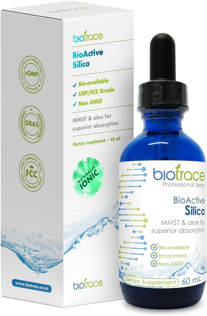Biopex Bioactive Silica lašai ® 124; Skystas mineralinis koncentratas sveikiems plaukams, odai, nailoms ir kolagenams Production ® 124; Padeda tvarkyti kalcį, sąnarį ir kaulą ® 124; 2,02 Fl Oz