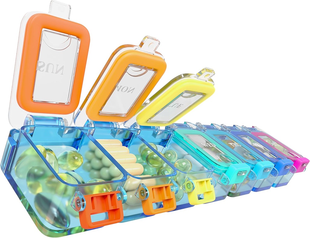 BEXEEN Savaitės medicinos pilys organizatorius vandeniui 7 Dienos didelis pipilas Dėžutė Dienos pilys atvejis Vitaminas Organizatorius Nešiojamų pilių Konteineris Kelionės pilys laikiklis XL Papildomas vaistas Dispenser Vienas per dieną