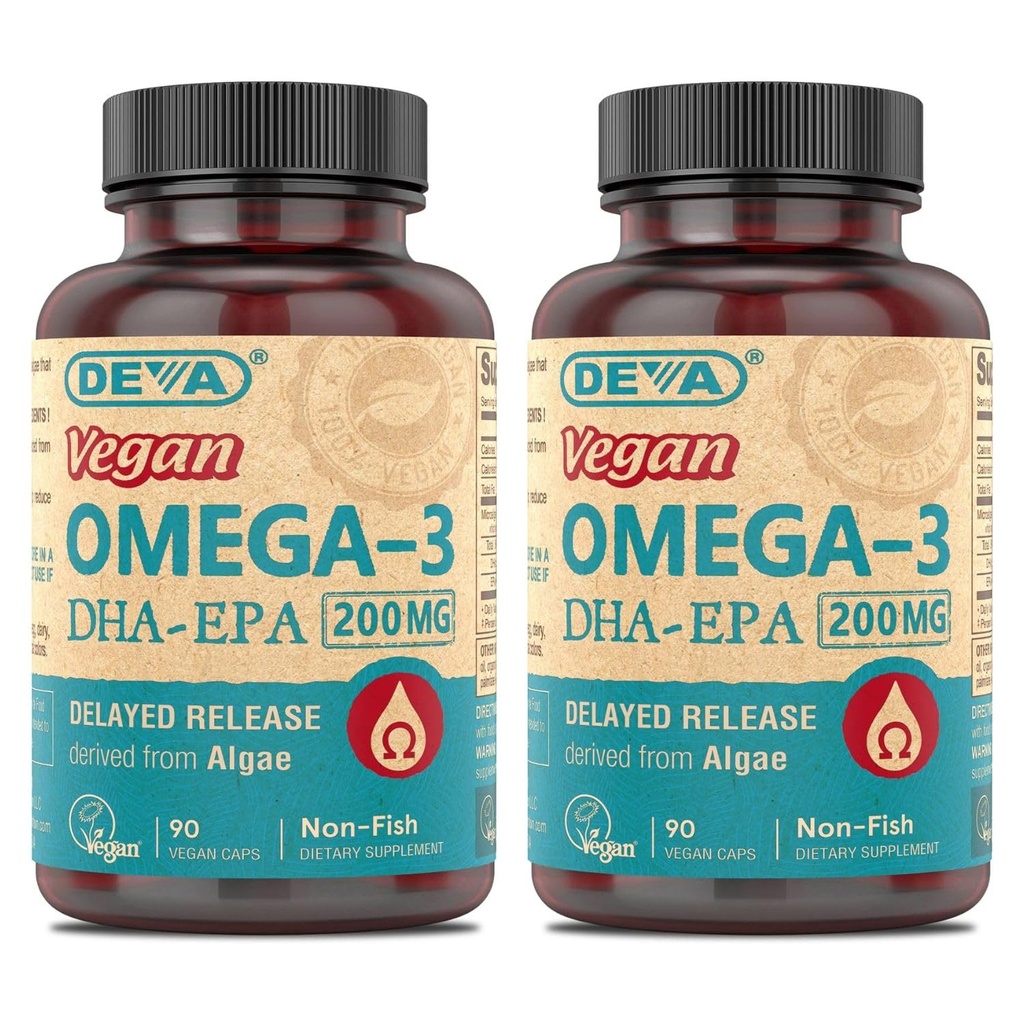 DEVA Vegan Omega-3 DHA EPA, iš Micro AlgaE, Vegan Capsules 90 (pakuotė 2)