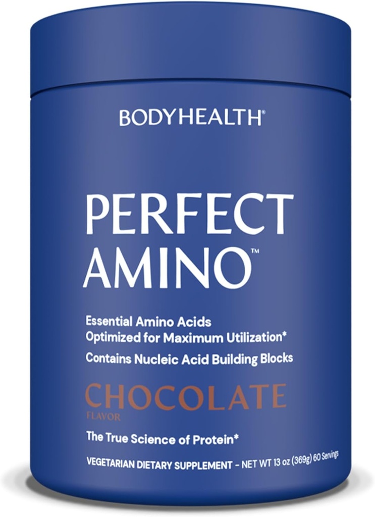 BodyHealth PerfectAmino milteliai - BCAA ir EAA milteliai prieš ir po treniruotės - Amino rūgštis energijos gerti vyrams ir moterims remti liesos raumenų ir atkūrimo - Šokoladas - 60 Paslaugos