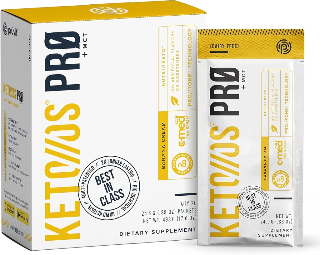 Pruvit Keto / / OS Pro Banana Cream + MCT Ketones - Keto / / OS Pro Engineering for Energy Boost, Better Digestion and Helps Function the Aging Process - 20 Paketų