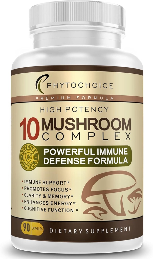 10 Grybų kompleksas Nootropinio smegenų papildas - Išplėstinė Best Functional Mushrooms- smegenų atmintis Focus energijos, Imuninė parama - Liūtų Mane- Reishi- Cordyceps- Chaga- Turkija Uodega (90 kapsulės)