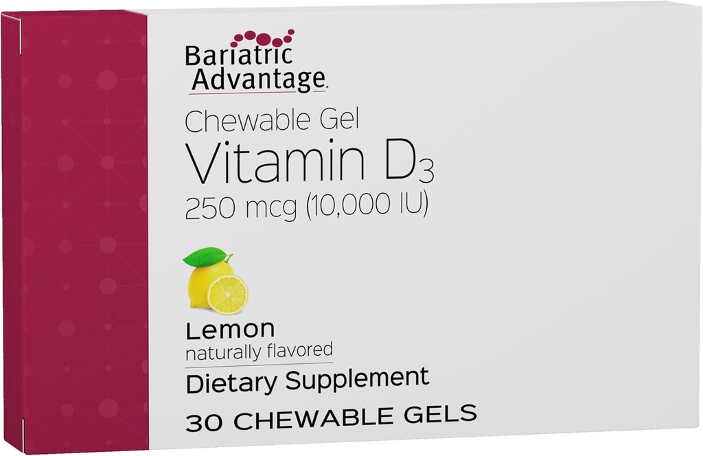 Biriatic Advantage Vitaminas D Gels 10 000 TV - Vitaminas D3 Chewable Gels - Kaulų sveikatos palaikymas * - Gero skonio vitaminai - Lengvas naudoti - 30 Skaičius