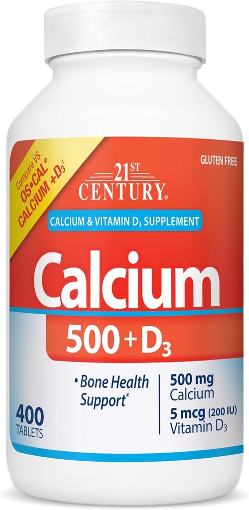 21st Century Calcium 500 mg Plus D3 Tablets, 400 Count