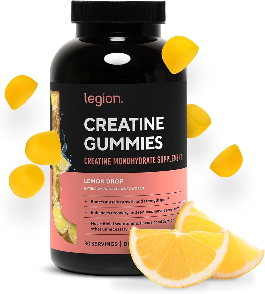 LEGION Creatine Monohydrate Gummies – Clean Chewable Creatine Supplement for Strength, Endurance & Muscle Recovery – 30 Lemon Drop Flavor Servings – No Artificial Flavors or Sweeteners.