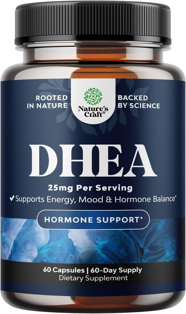 DHEA priedas moterims ir vyrams - Pure DHEA 25 mg, skirta hormonų pusiausvyrai, gerina nuodų stabilumą, smegenų funkciją, imuninę sistemą, energiją ir vaisingumą - Dehidroepiandrosterono kapsulės suaugusiems - 60 Ct