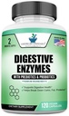 Digestic Enzymes Plus Probiotics & Prebiotics, 120 Veggie Capsules, Digestion with Amilase, Bromun, Papain, Lipase, Lactase, Proteazė, Papaine, Celiuliazė, Vegan & Gluten Free, 2 mėnesių tiekimas