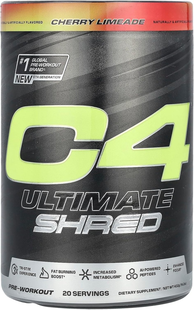 Cellucor C4 Ultimate Shred Previous Workout Mills, Metabolization Addition with Cayenne Extract + 300mg Caffeine + TeaCrine + Dynamin - Cherry Limeade, 20 Servings