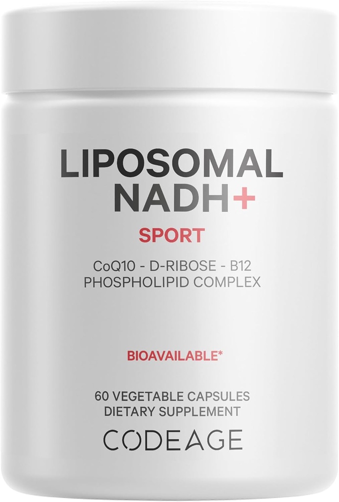 Codeage Liposominis NADH + Priedas - NADH, Vitaminas B12, D- Ribozė kaip bioenergija Ribozė, CoQ10- 2- Mėnesio tiekimas - Liposominis pristatymas - β- Nikotinamido Adenino dinukleotido piliulės - Ne GMO - 60 kapsulės
