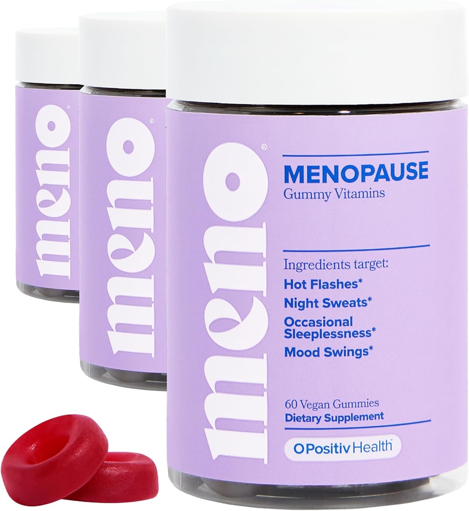 O Positiv MENO Gummies už menopauzę, 30 Paslaugos (paketas 3) - Nemokami papildai moterims su juoda kohosh & Ashwagandha KSM- 66 - Padeda Alleviate Karšti mirksi, Naktinis prakaitavimas, & Mood Swings