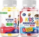 Magnesium Gummies for Kids & Vitamin D3 K2 Gummies 5000 IU - Immune & Bone Support - Sugar-Free Vitamin D Gummy Supplement - High-Absorption, Vegan, Gluten-Free Gummies for Adults