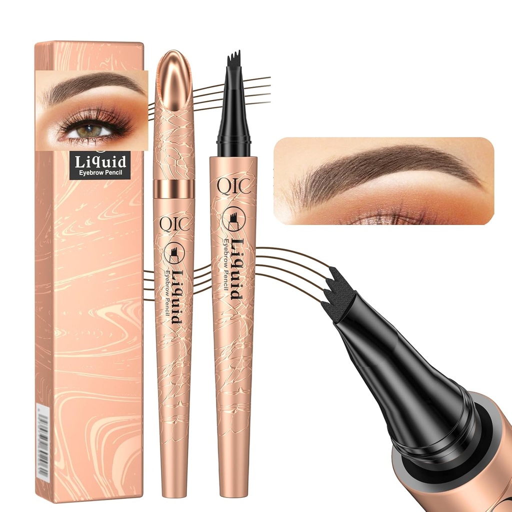 Q706 Eyebrow Pen, 4 Tipped, Precise, Ilgainiui, Vandeniui atsparus akių makiažas (2 # Tamsiai rudos spalvos)