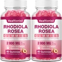 2 Pakuotės Sugar- Free Rhodiola Rozea Gummies Adaptogeninė Rhodiola Rozea papildas & Cortisol Blocker Performance, Stamina, Mood & Motivation - Non- GMO, 120 Vegan Chews