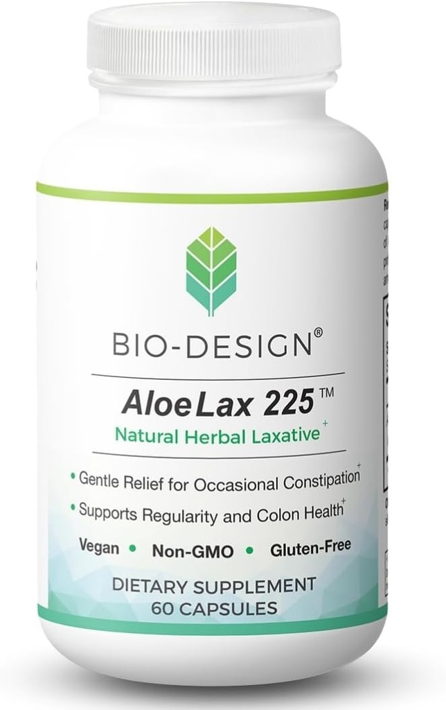 Aloe Lax 225 Natūralus augalas Laxative - Švelnus palengvinimas retkarčiais vidurių užkietėjimas, dujos, & Bloating su 225 mg Natural Aloe Ferox - Palaiko Bowel Reguliarity & Colon Health - 60 Capsules