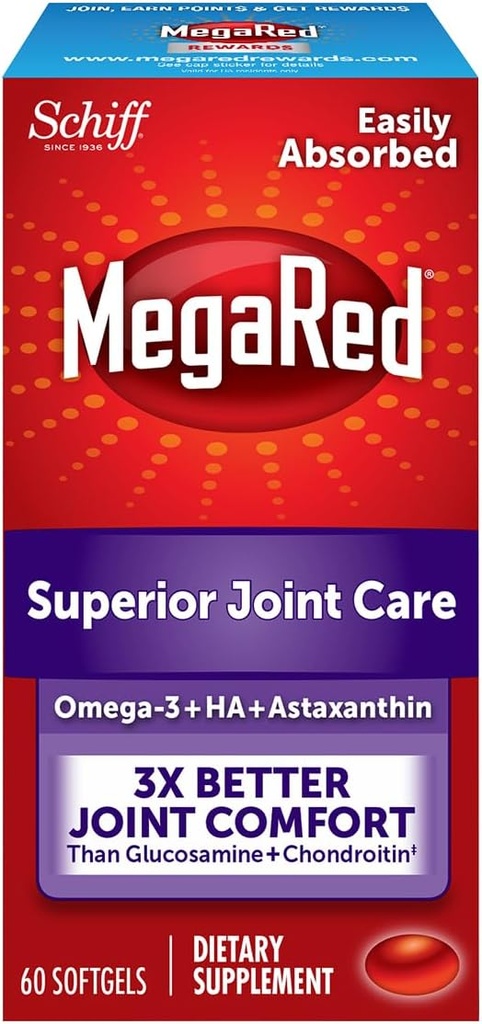 Omega-3 krilių aliejus ir jungtinis priedas - Megared Joint Care 60 softgels - EPA / DHA riebalų rūgštys, antioksidantai, hialurono rūgštis, No fishy burp posodium as with Fish Oil
