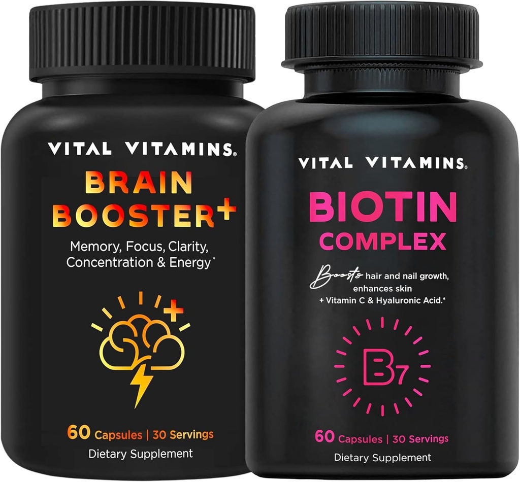 Vital Vitamins Brain Booster Plus + Biotin Complex Capsules