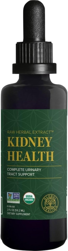 Global Healing USDA Organic Kidney Health with Cranberry & Hydrangea - Kidney Cleanse Liquid Supplement & Stones Dissolver for Urinary Health - Detox & Repair Formula for Bladder Control - 2 Fl Oz