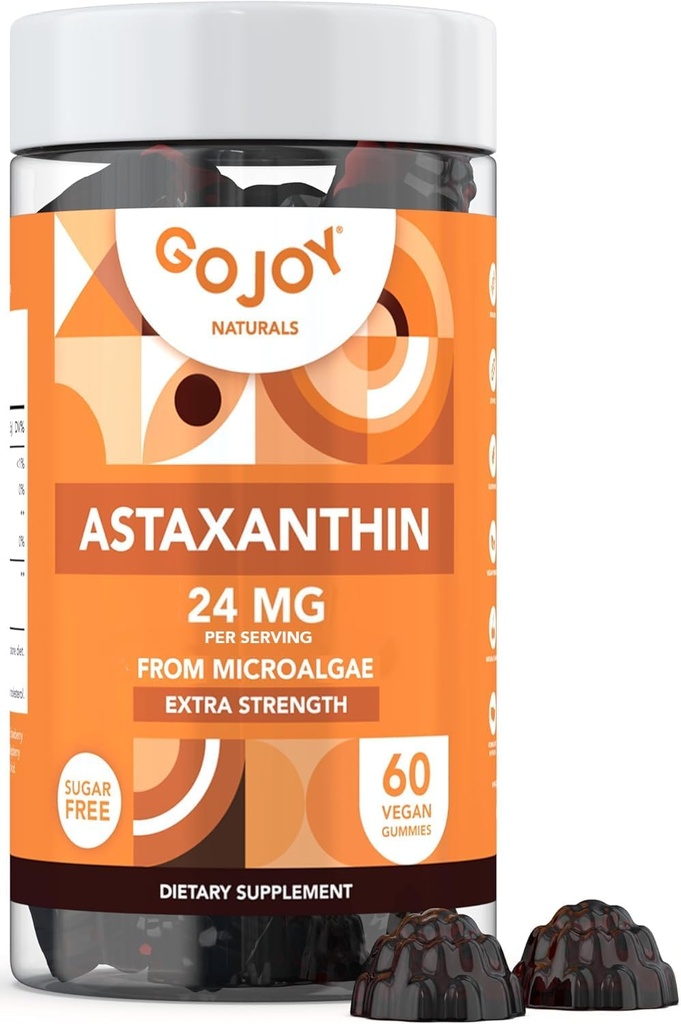 Chewable Astaxanthin Gummies - Natural Astaxanthin 24 mg Antioksidantas Priedas - Vegan, Non-GMO, Sugare-Free, Glutene-Free, Soy- Fee, 3rd Party Lab Tested - 2 Mėnesio tiekimas (60 Gummies)