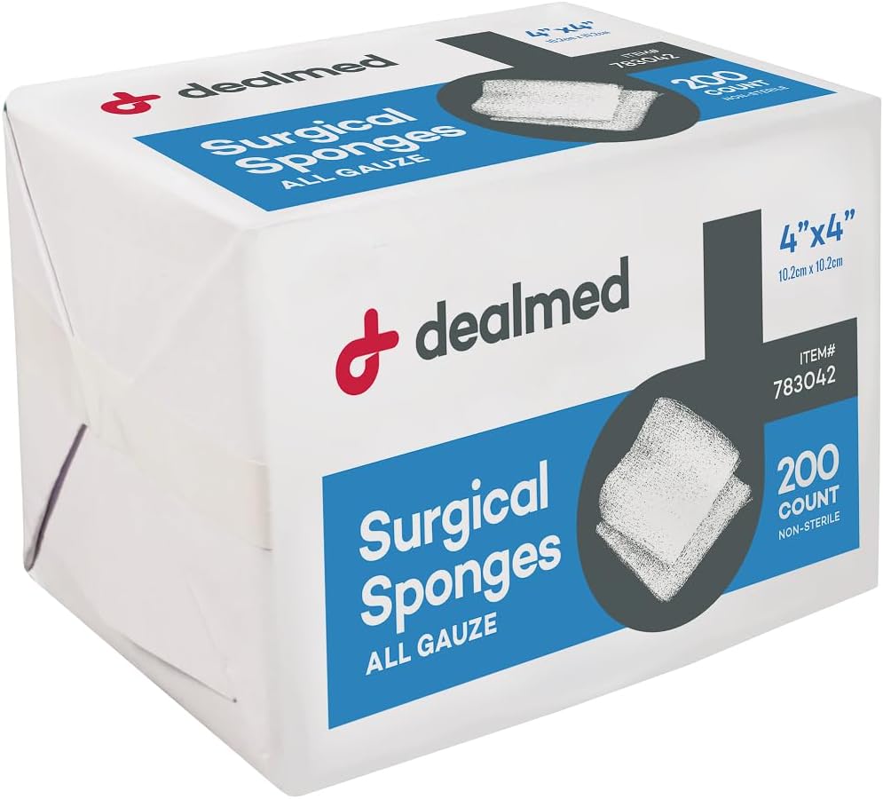 Dealmed 4 "x 4" Chirurginės Spongos, 8-Ply, Non- Austi Absorbentas Gaze Sponges Žaislų priežiūros, Pirmosios pagalbos rinkiniai ir medicinos priemonės, 200 Count (pakuotė 1)