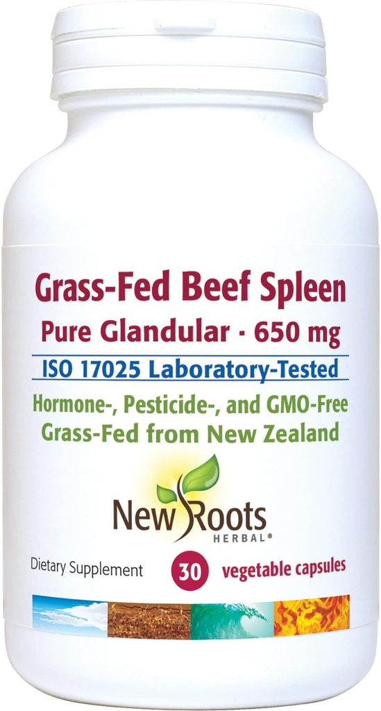NEW ROOTS HERBAL Grass-Fed Beef Spleen (30 Veg caps) 650 mg | Grass-Fed New Zealand Freeze Dried Beef Spleen Supplement | Supports Immunity, Spleen Function | Non-GMO