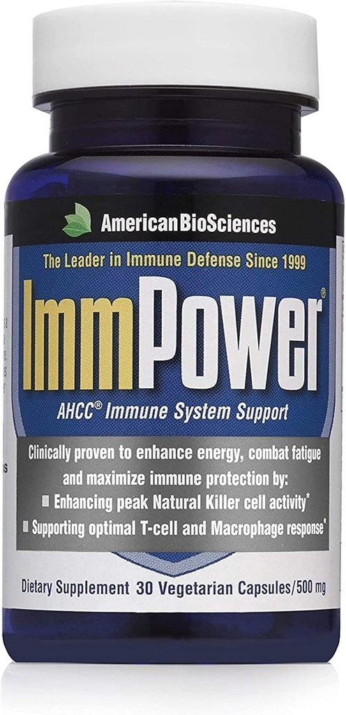 American BioSciences ImmPower AHCC Addition, Vegetarian Capsules, Inhanced Immune Support, Natural Killer Cell Activity and Cytokine Production, 500 miligramų vienoje kapsulėje (30 skaičius)